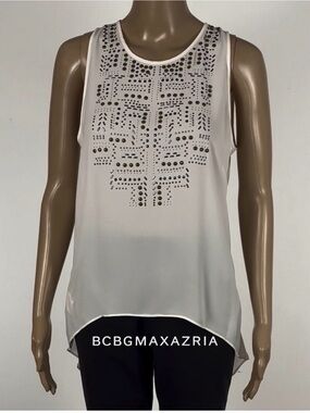 NWT BCBG Max Azria Danna Studded Geometric Chiffon Tank Top